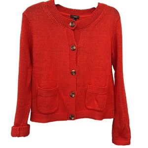 Talbots Cardigan Women Button Front Orange Knit Sweater Classic Preppy Retro Med